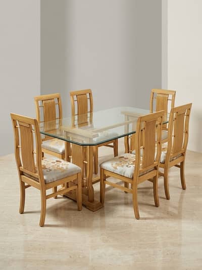 Dining Table / 6 Seater Dining Table / Top Glass Table For Sale