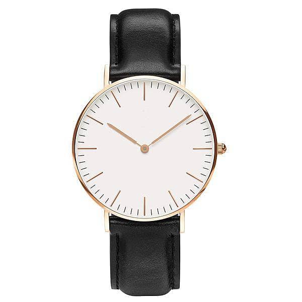 Black DW Leather Strap Men Wrist Watch Analog Brown Leather Luxury Wrist Watch Stainless Steel Smart Watch Leather Straps