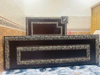 wooden bed two side table and dressing table