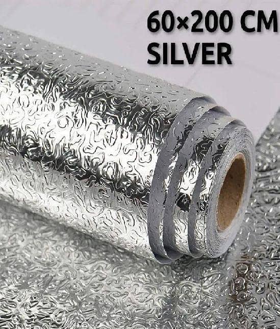 60 X 200 CM Foil Sheet Silver Aluminium Foil Sheet Kitchen Waterproof Self-Adhesive (Silver)