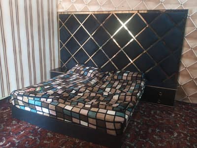 fancy bed with site table without mattress only one month use