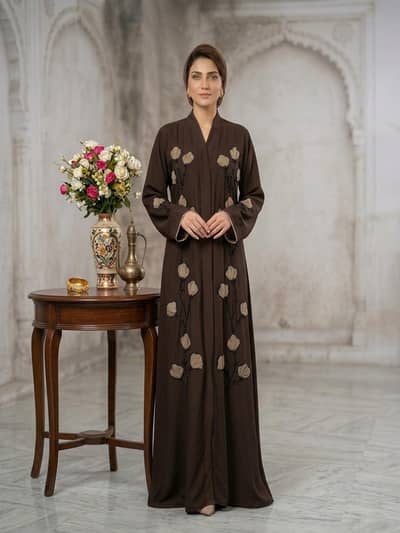 cut dana work abaya with organza flower pattern