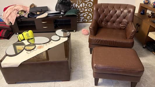 Sofa Chair with Leg Rest & Large Coffee Table for Sale