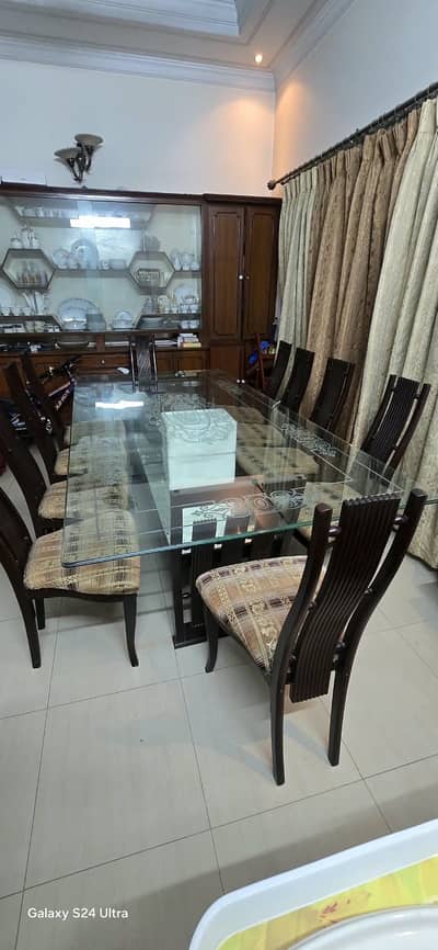 10-Seater Dining Table with Glass Top