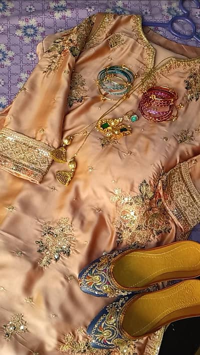 3 piece embroided pure silk party wear dress