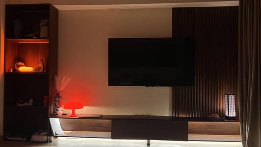 Modern media wall with console table