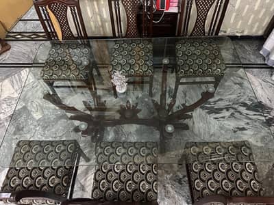 Dining Table / Six seater Dining Set / . Glass Table Dining Set Chairs