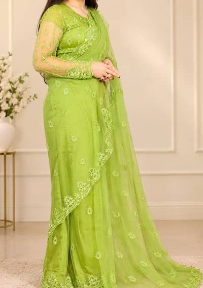 beautifull parrot green saree
