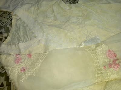 half white and pink 3pc lawn suit net dupata