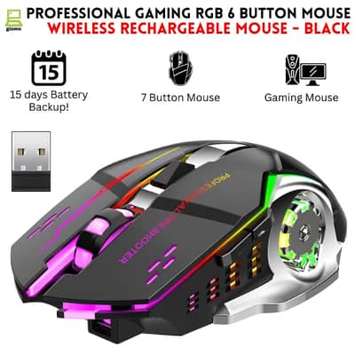 Wireless RGB Gaming Mouse 7 Button Rechargeable LED Gaming Mouse – Bla
