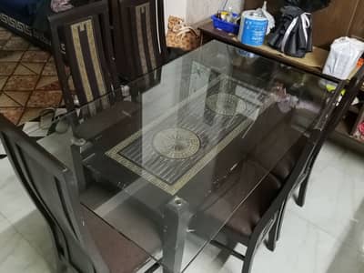 Dining Table with Glass Top and 6 Chairs – For Sale