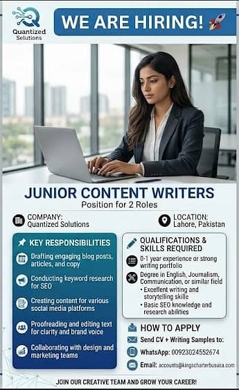 Junior Content Writers (2 Positions)