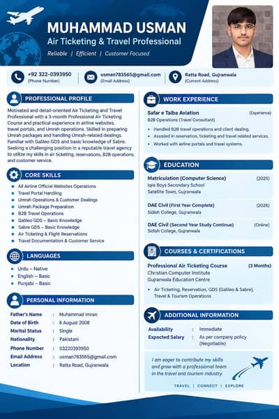 Air Ticketing & Travel Agency Job Seeker | Galileo, Sabre & B2B