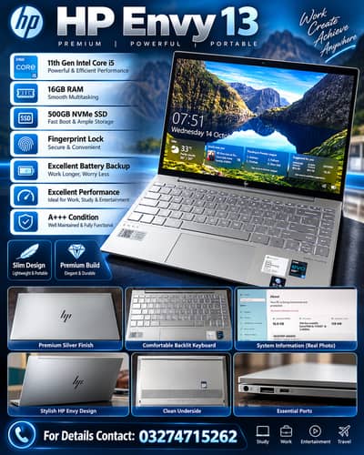 HP Envy 13 | Core i5 11th Gen | 16GB RAM | 500GB NVMe SSD | A+++ Condi