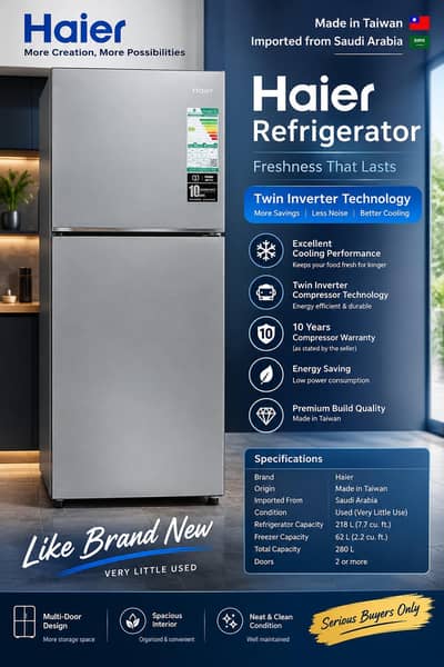 Haier Imported Refrigerator – Made in Taiwan | Twin Inverter Technolog