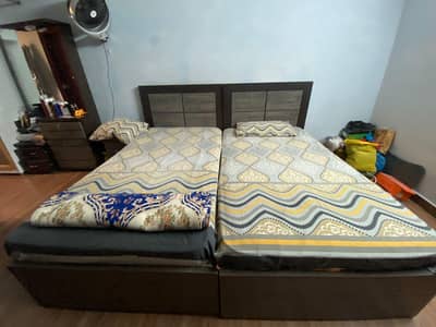 2 single bed with martress with size table and dressing table