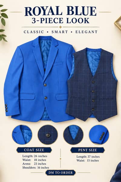 Royal Blue 3 pc Pent coat