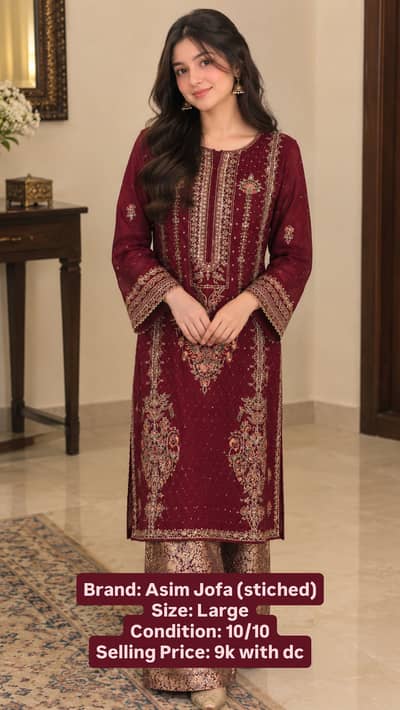 Asim Jofa 2-Piece Formal Chiffon Suit With Jamawar Trouser - Maroon