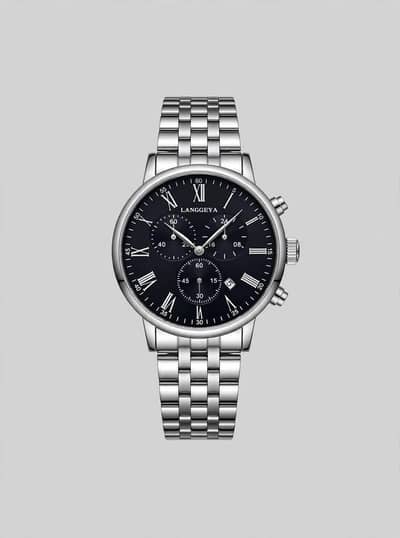 LanggEya silver chain black Dial watch for men