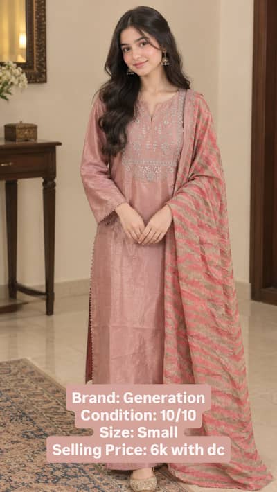 Generation Pink 3-Piece Suit with Embroidered Neck & Tie-Dye Dupatta