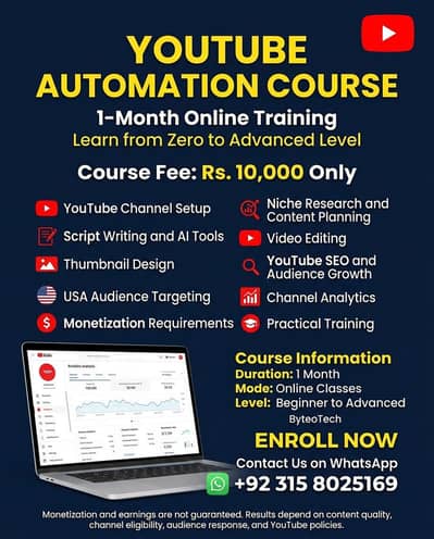 YouTube Automation Course | 1 Month Online Training | Rs. 10,000