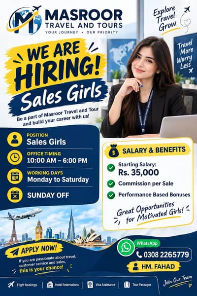 Sales Advisor. contact this number 03082265779