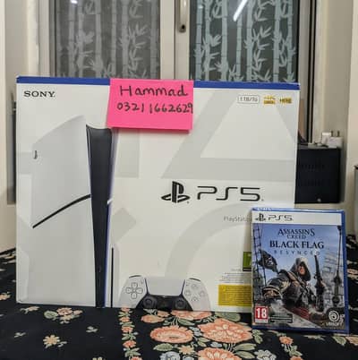 Sony PS5 Slim Disc Edition (CFI-2116) - (2 Weeks Used) + AC Black Flag