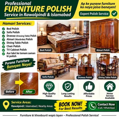 Professional Furniture Polish Service – Bed, Sofa, Doors & Almari