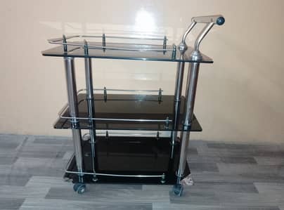 Beautiful 3-Tier Black Tempered Glass Tea Trolley for Sale