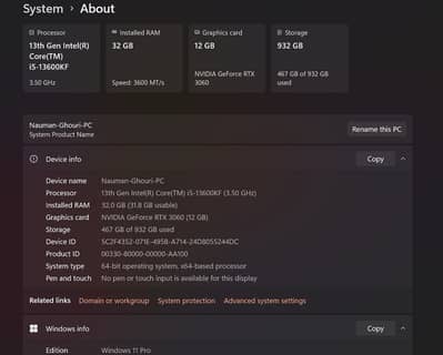 Gaming PC - Core i5 13600KF - Corsair 32gb ram DDR4 - 1Tb SSD