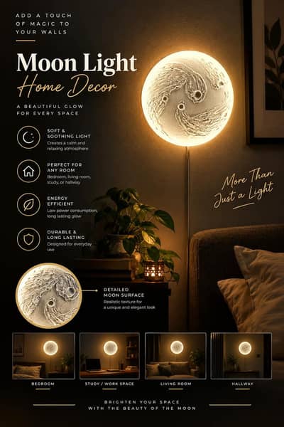3D Moon Light Wall Lamp | Aesthetic LED Wall Decor