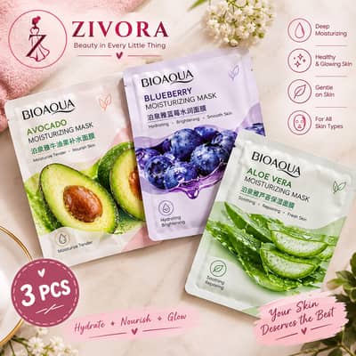 BIOAQUA Moisturizing Sheet Face Masks – Pack of 3, Random Variants