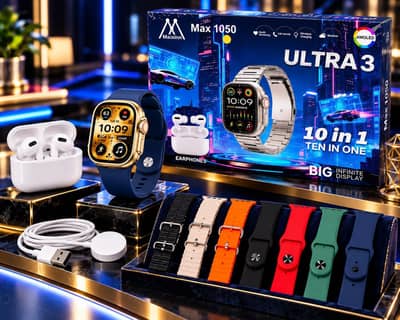 Max 1050 Ultra 3 Smart Watch with Airbuds | 10-in-1