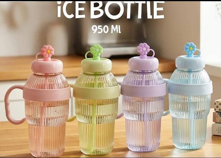 Cute Flower Ice Bottle 950ml - With Straw & Handle - Beverage ...