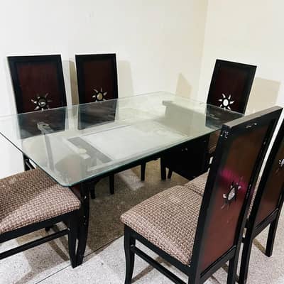 6 Seater Glass Dinning Table Set Neat & Clean
