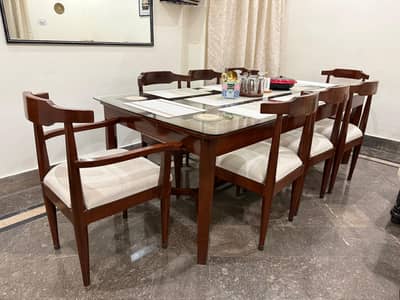 8-Seater Dining Table Set (Wood & Glass), 4 Months Old, Looks Brand N