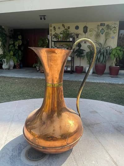 Antique handmade copper pitcher with brass handle old fashioned 1960’s