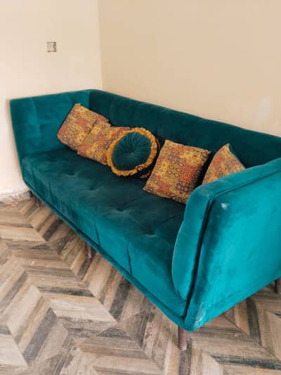 Modern 5 seater velvet sofa set - Teel Green