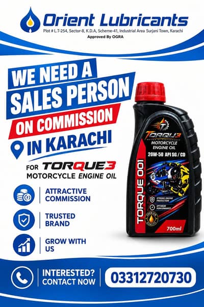 NEED SALES PERSON FOR TORQUE IN KARACHI