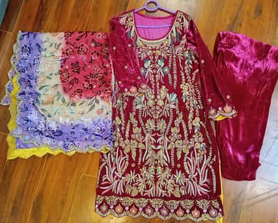 Luxury Maroon Velvet Heavy ada work suit