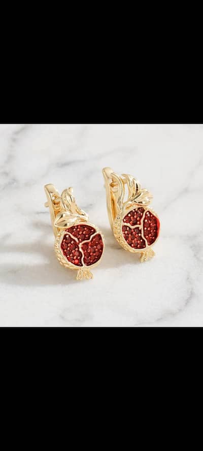 luxury pomegranate Earings - Red stone Gold plated _ For party