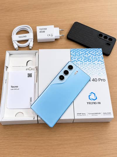 TECNO CAMON 40 PRO , GLACIER BLUE, 8/256 WITH BOX & CHARGER, 10/10