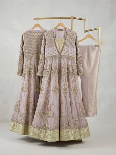 Lilac Embroidered Anarkali Maxi 3-Piece Bridal medium sized Suit.