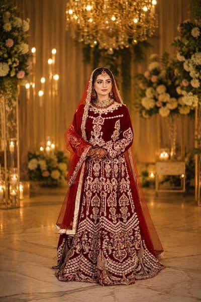 Beautiful Maroon Bridal Maxi / Lehenga with Heavy Golden Embroidery