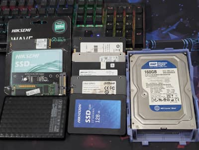 256gb SSD's, 512gb NVME and 2Tb portable hard drive