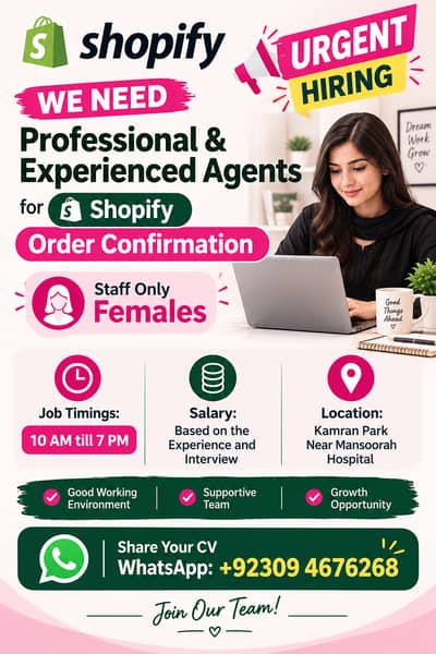 Urgent Hiring – Experienced Female Shopify Agents