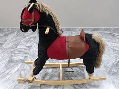 Kids Plush Rocking Horse with Wooden Base & Saddle