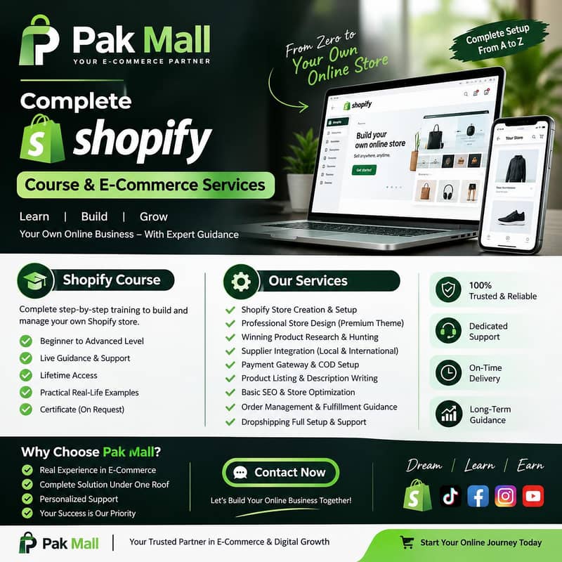 Complete Shopify Store Setup, Course & E-Commerce Business Services 0