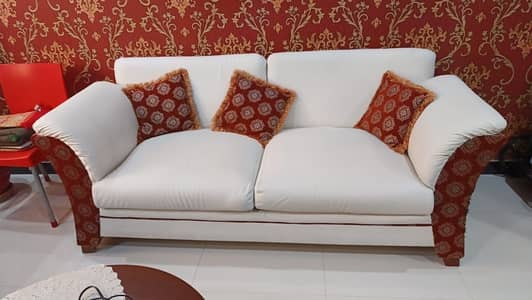 URGENT SALE White Sofa Set with Rust-Orange Red Design – 9/10