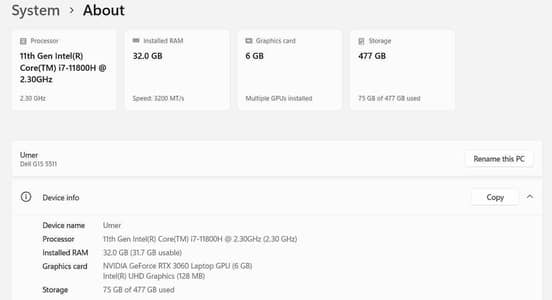Dell G15 5511 Core i7